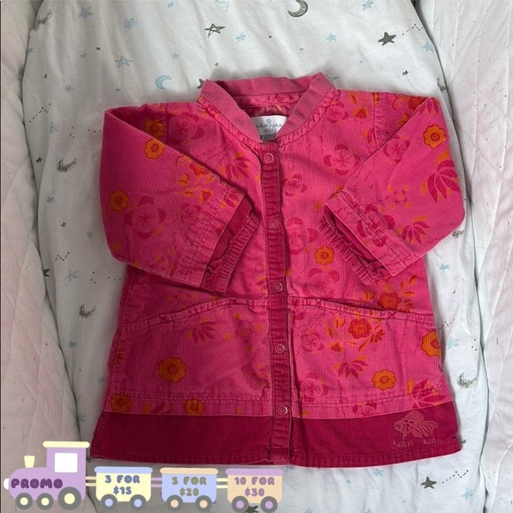 ⭒ 6M Pink Naf Naf Fushcia Corduroy Floral Button Up Shirt Sweater Faux Denim ⭒ - Picture 1 of 13